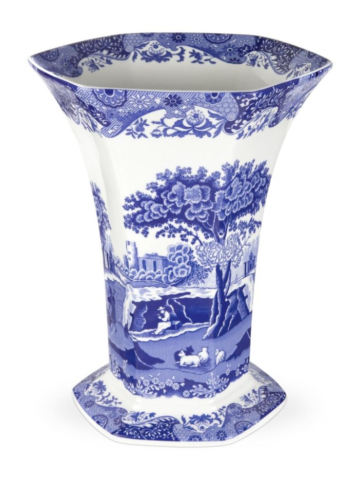 BLUE ITALIAN VASE HEKSAGONAL 27CM SPODE