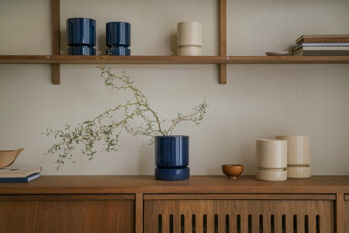 Blomsterpotte m/skål 14cm Sapphire blue