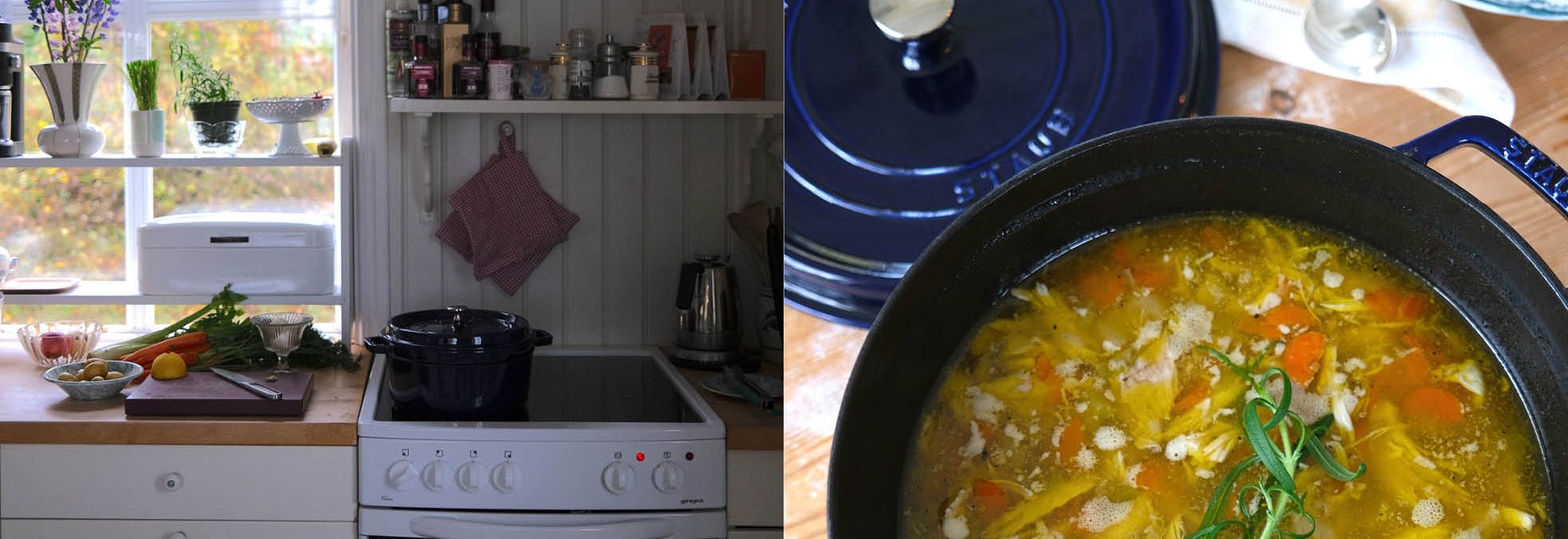 Kyllingkraftsuppe i Staub