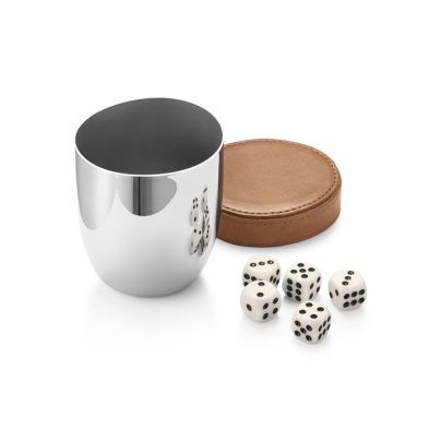GJ_SKY DICE TRAVEL SET CUP 5 DICE LEATHER STAINLESS STEEL
